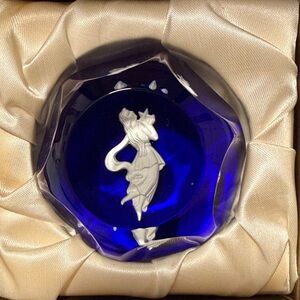 Vintage 1970’s Crystal Sulphide Virgo zodiac sign paperweight